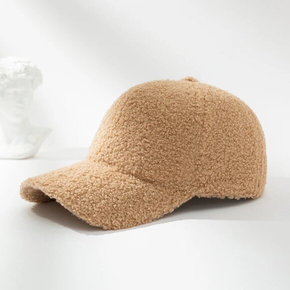 Khaki‎ Cozy Sherpa Fleece Baseball Cap Winter Warm Soft Hat Adjustable Unisex - Picture 1 of 4